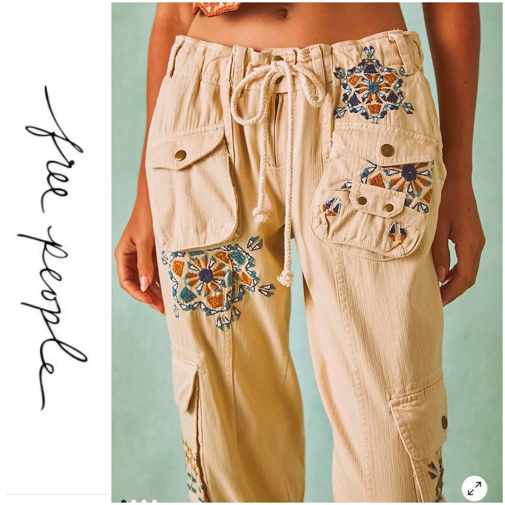 NEW Free People Tahiti Embroidered Cargos S (Oversized)